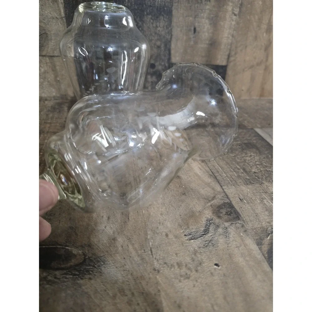 Vintage Set of 2 Etched Glass Hurricane Candle Shades Scalloped Leaf Vine 5.5